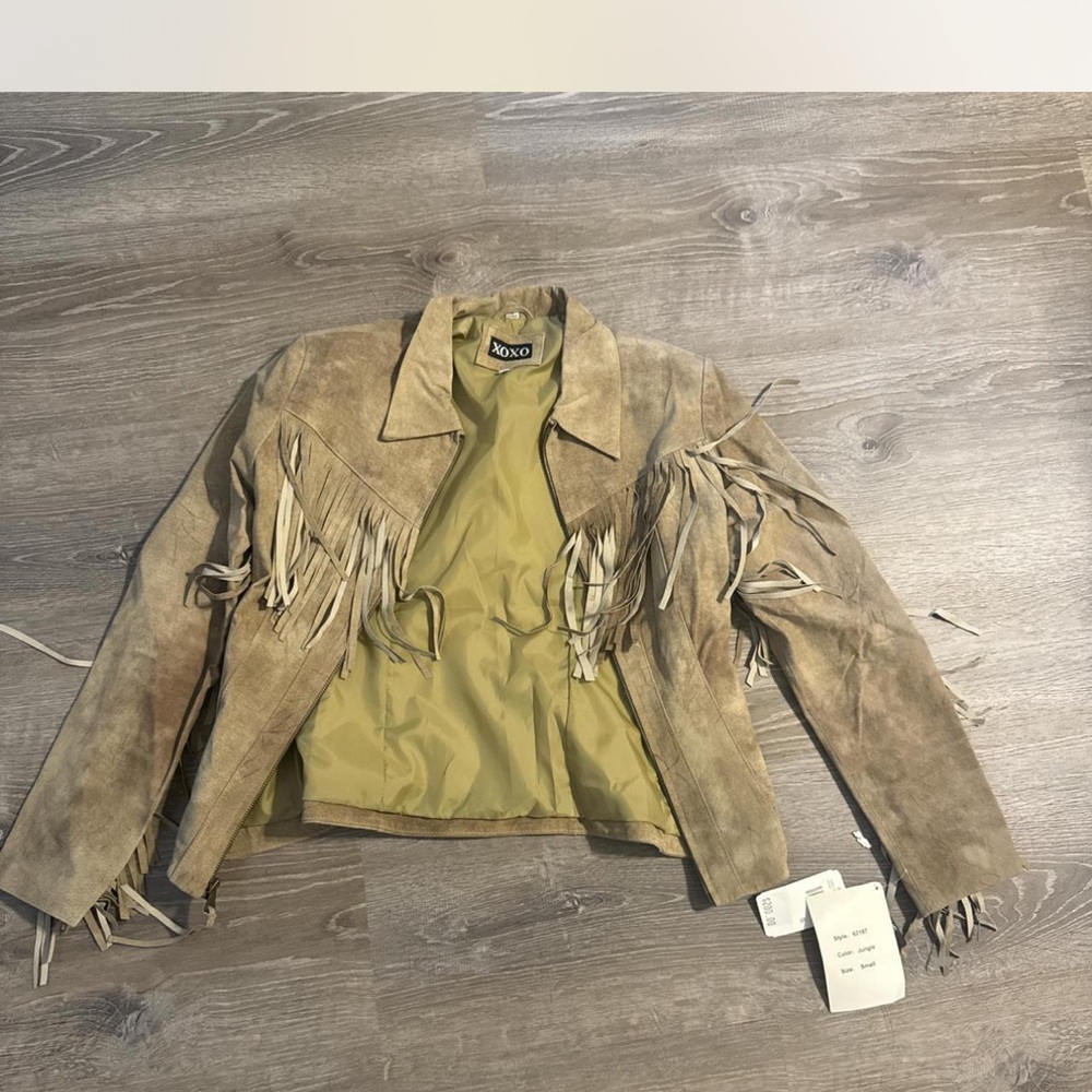 XOXO Tan Leather Jacket with Ruched Moto Design
